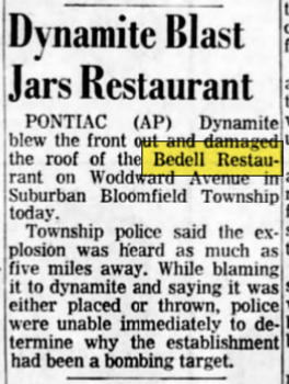 Bedells Restaurant (The Moose Preserve) - OCT 1963 DYNAMITE BLAST